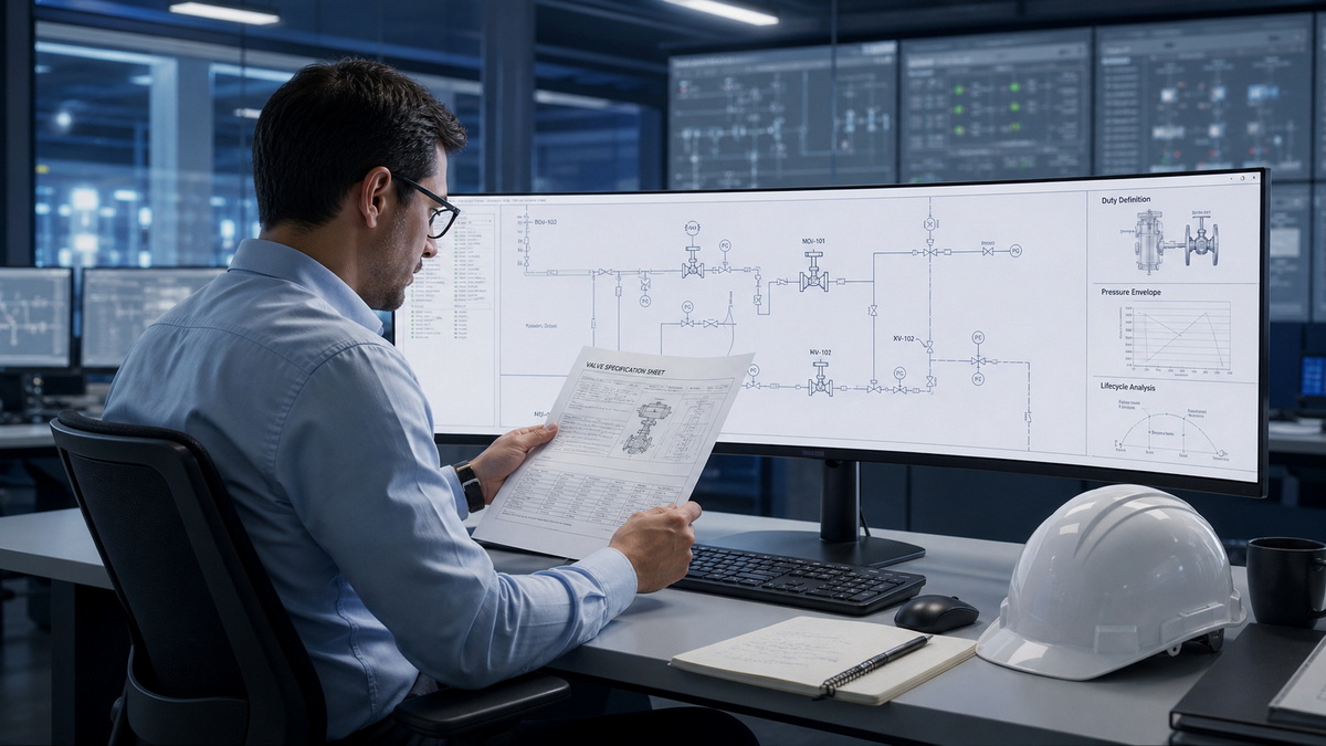 Engineer Reviewing Valve Specification Sheet Engineer Reviewing Valve Specification Sheet