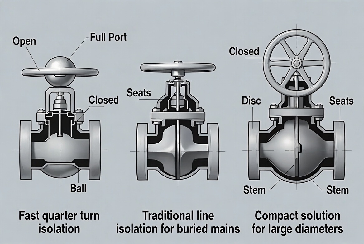 Ball Gate And Butterfly Valve Cross Section
