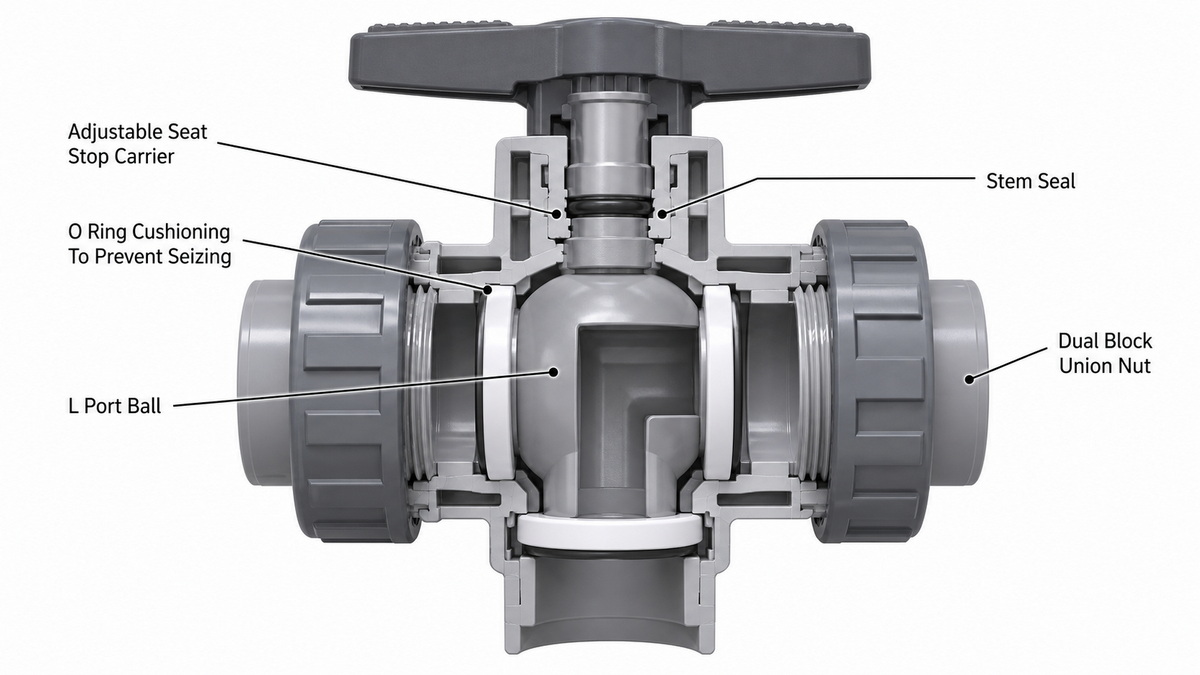 Three Way Ball Valve Cutaway