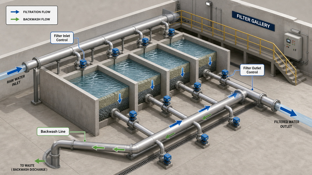 Water Treatment Filter Gallery With V Port Ball Valves