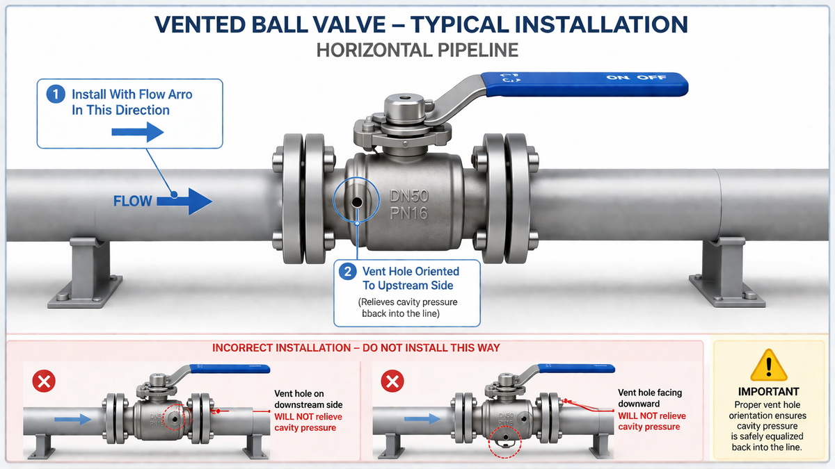 Correct Installation Orientation For Vented Ball Valve