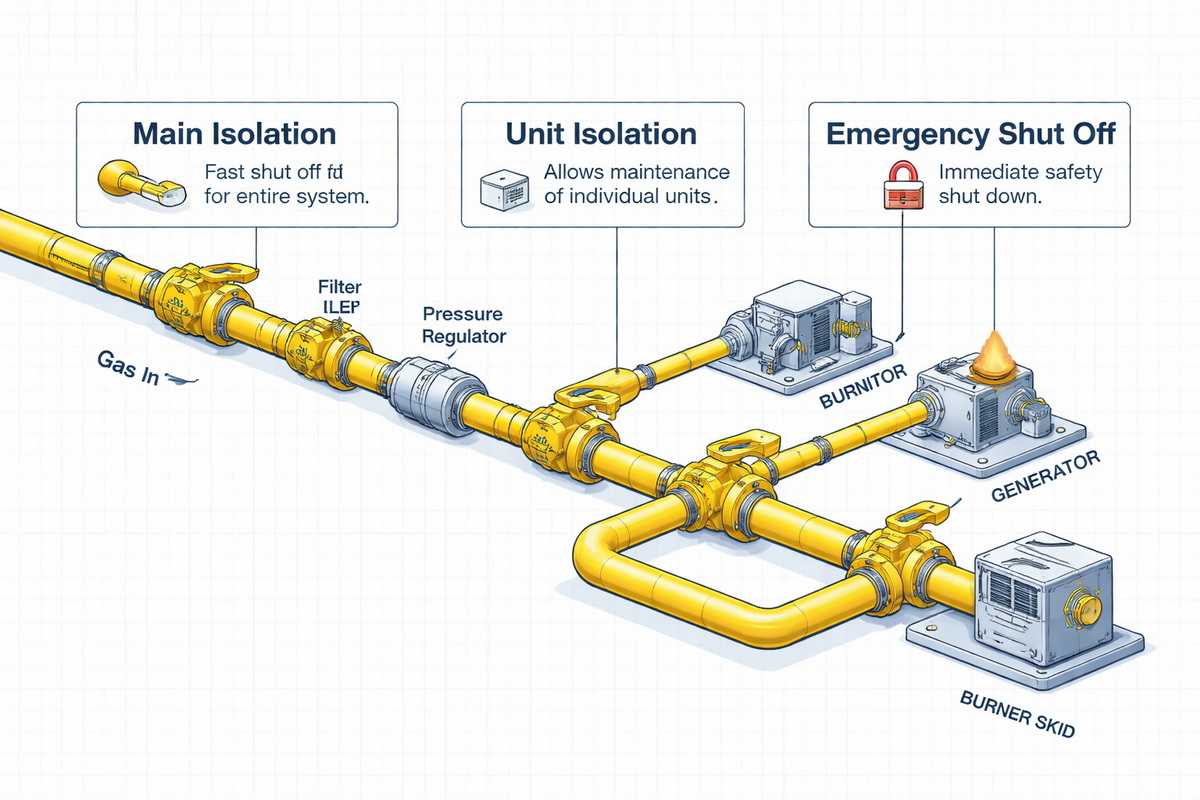 Positionen der Gaskugelh&auml;hne in der Versorgungsleitung