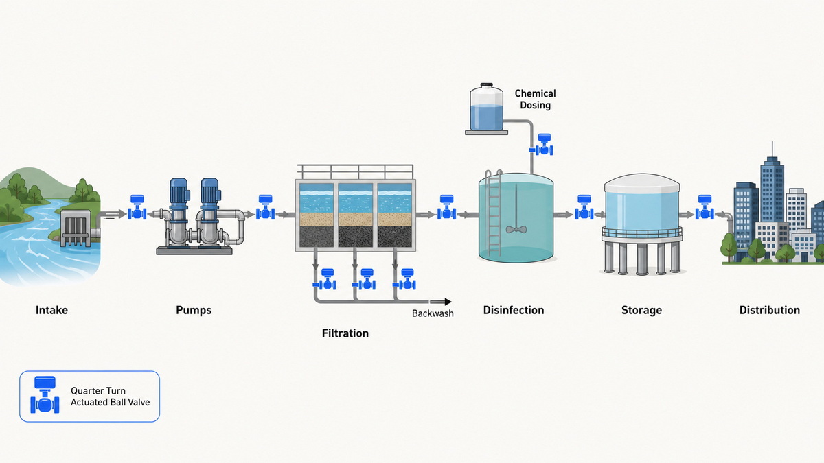 Water Treatment Process Flow With Valves