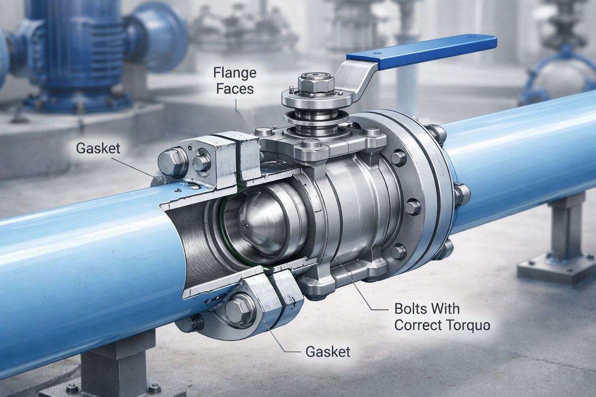 Flanged Ball Valve On Municipal Pipeline